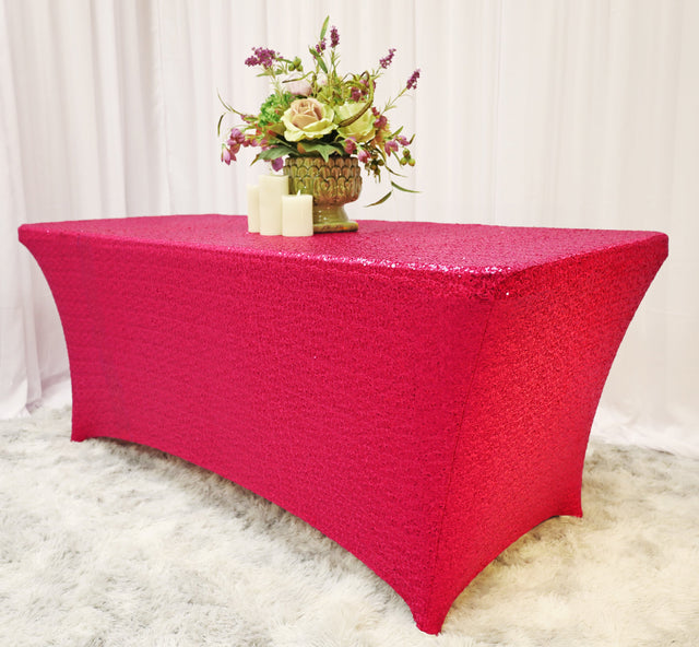 Rectangular Sequin Spandex Table Cover 6 Ft Fuchsia