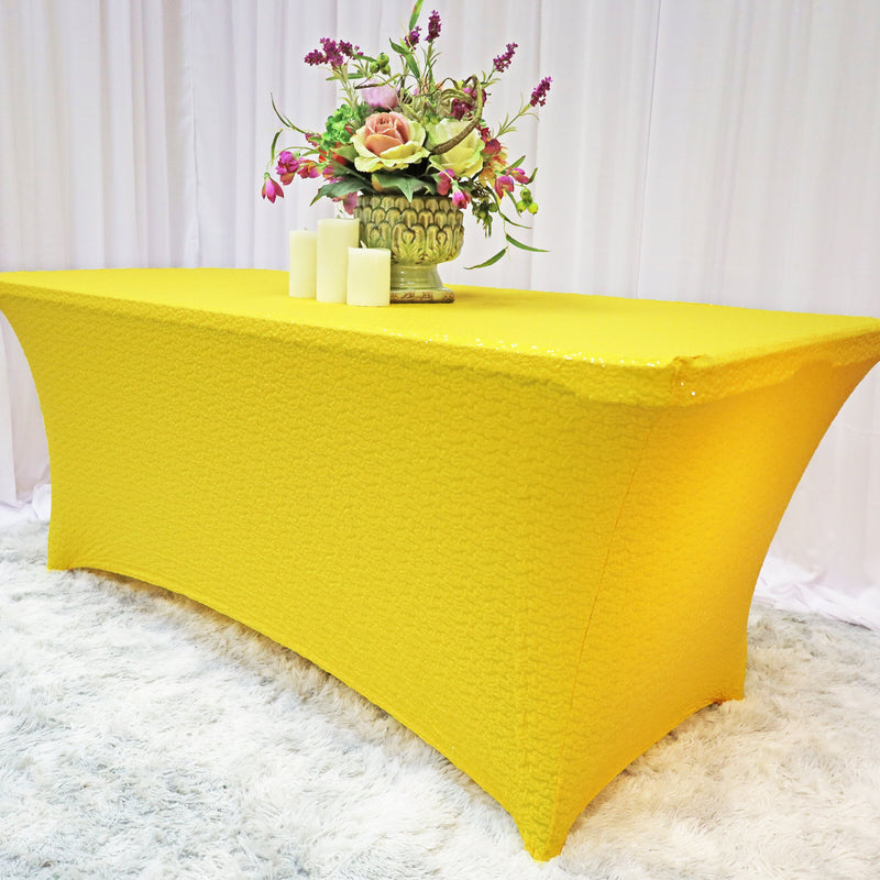 Sequin Spandex Rectangular Table Cover 6 Ft Canary Yellow