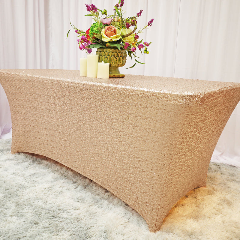 Sequin Spandex Rectangular Table Cover 8 Ft Champagne