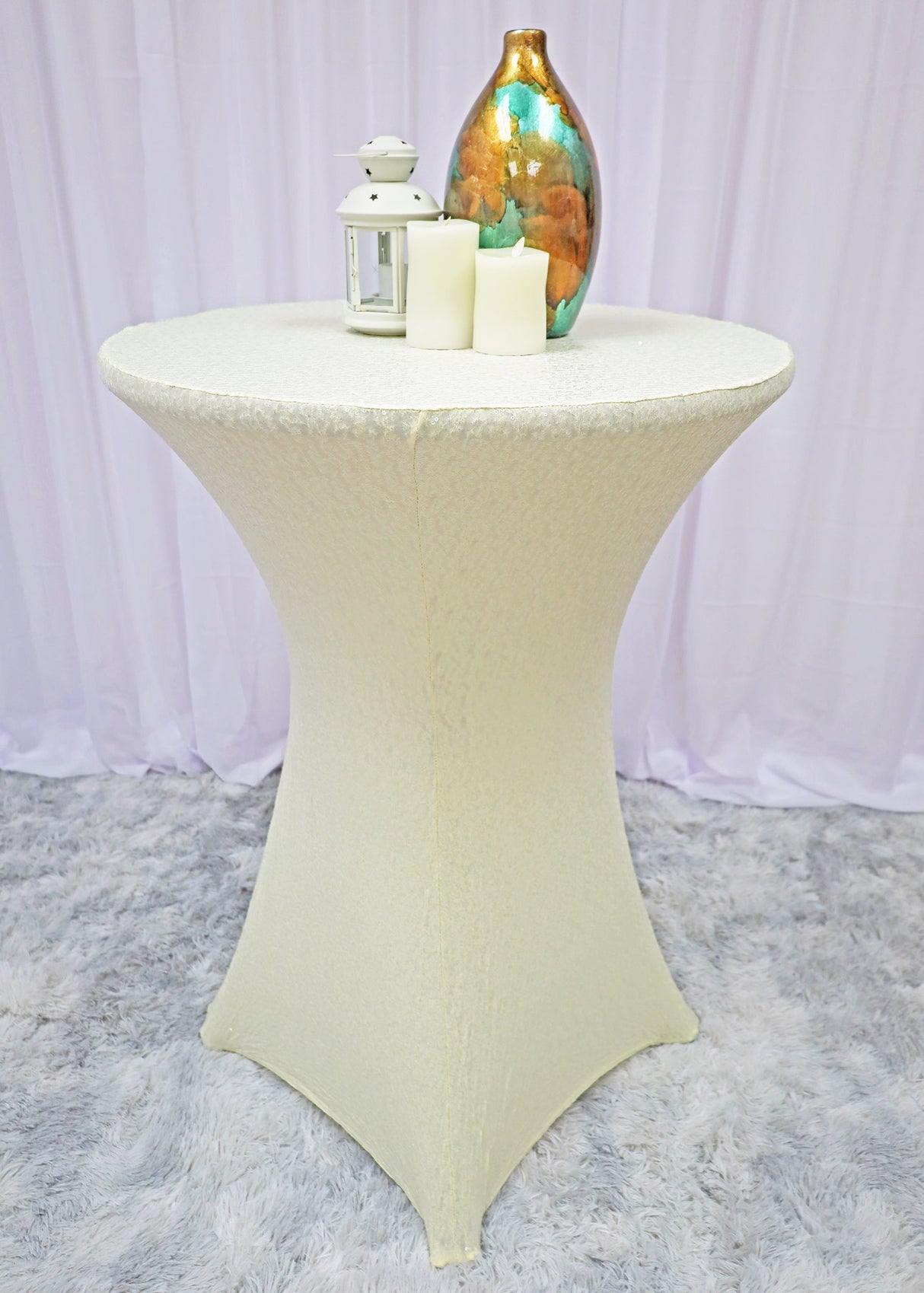Cocktail Sequin Spandex Table Cover 30x42 Ivory