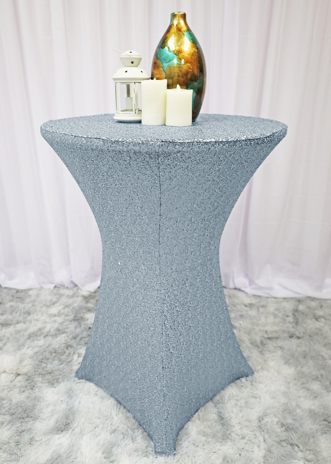 Elegant 30x42 Ivory Cocktail Table Cover – Sparkle Sequin Spandex