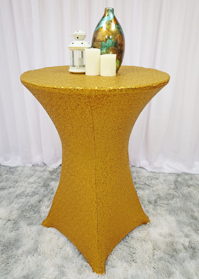 Sequin Spandex Cocktail Table Cover Gold