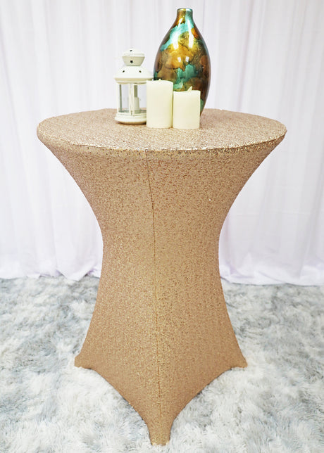 Elegant 30x42 Ivory Cocktail Table Cover – Sparkle Sequin Spandex