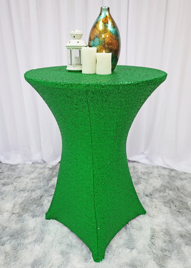 Sequin Spandex Cocktail Table Cover Emerald Green