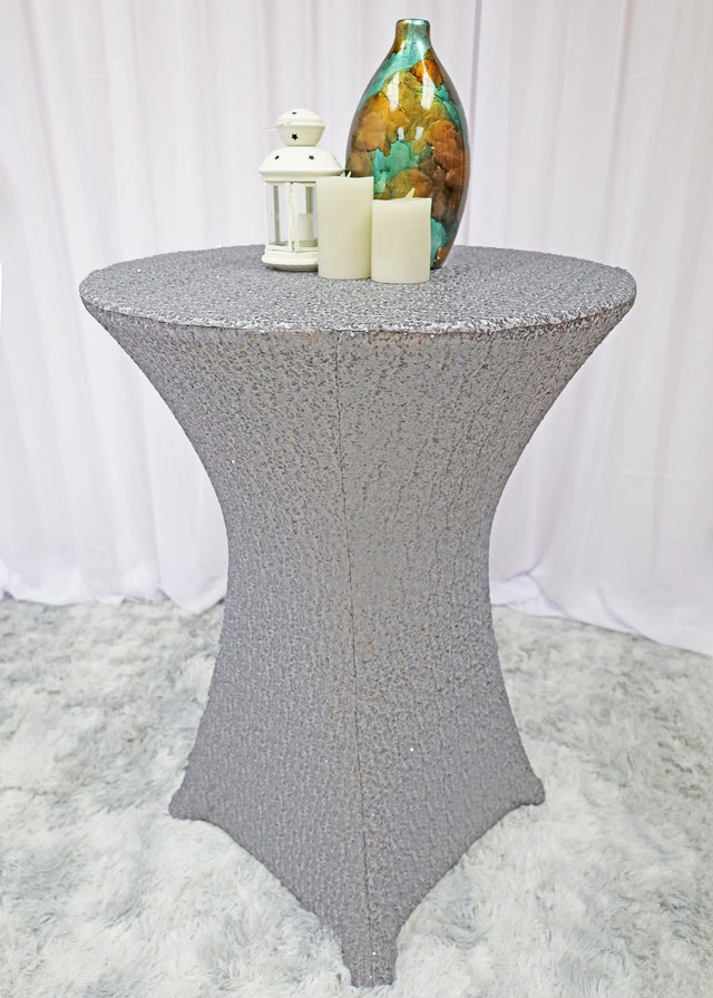 Cocktail Sequin Spandex Table Cover Silver 30x42