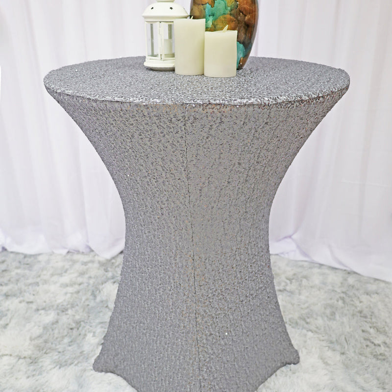 Elegant 30x42 Ivory Cocktail Table Cover – Sparkle Sequin Spandex