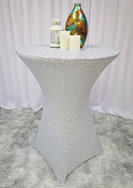 Elegant 30x42 Ivory Cocktail Table Cover – Sparkle Sequin Spandex
