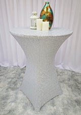 Sequin Spandex Cocktail Table Cover 36x42 Platinum