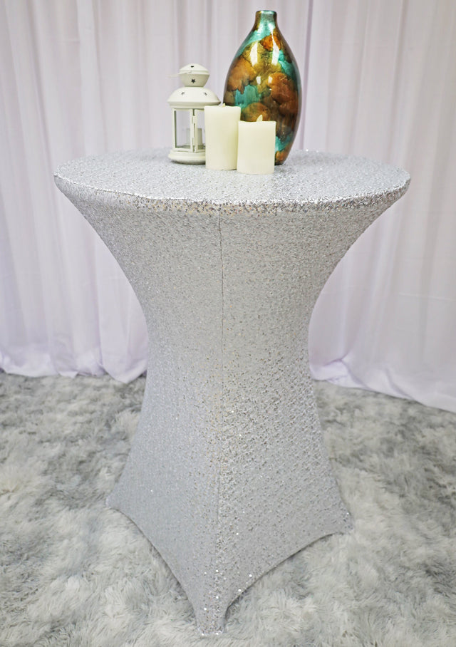 Sequin Spandex Cocktail Table Cover 36x42 Platinum