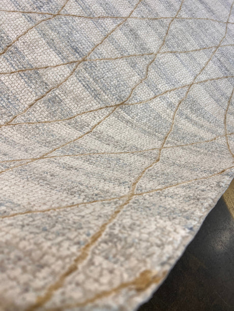 KAI 305 Polyester Fabric - Cream High-Low Texture, Blue Gray Gold-Brown Argyle Design, 5' 3" X 7' 4", 7' 9" X 10' 9", 10' X 13' (1 Unit)