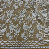 1 Yard Silver Beaded and Corded Lace Fabric Embroidered on Polyester Net Mesh for Elegant Bridal and Evening Designs – 52"