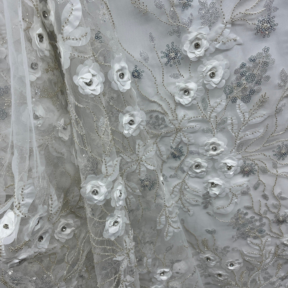 Beaded 3D Floral Lace Fabric 52" Wide