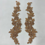 1 Pair 9.5" x 2" Each Side Beaded & Corded Floral Lace Applique Embroidered on 100% Polyester Net Mesh