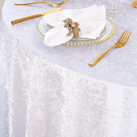 Round Crushed Velvet Tablecloth 132 White