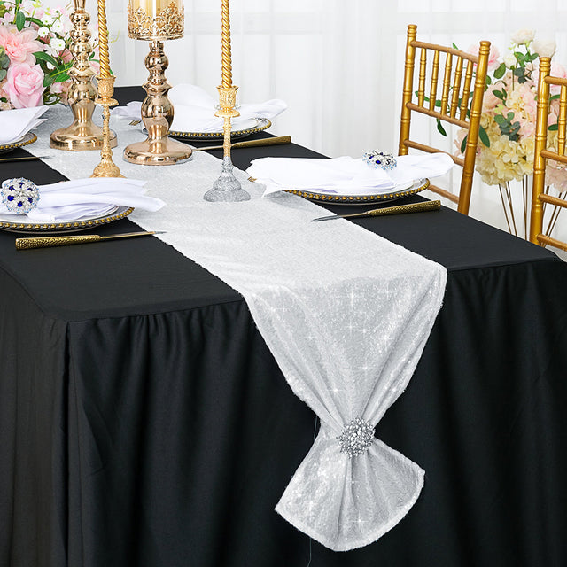 Sequin Taffeta Table Runner 12x108 White