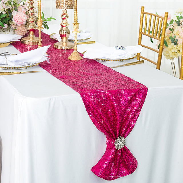 Sequin Taffeta Table Runner 12x108 Fuchsia
