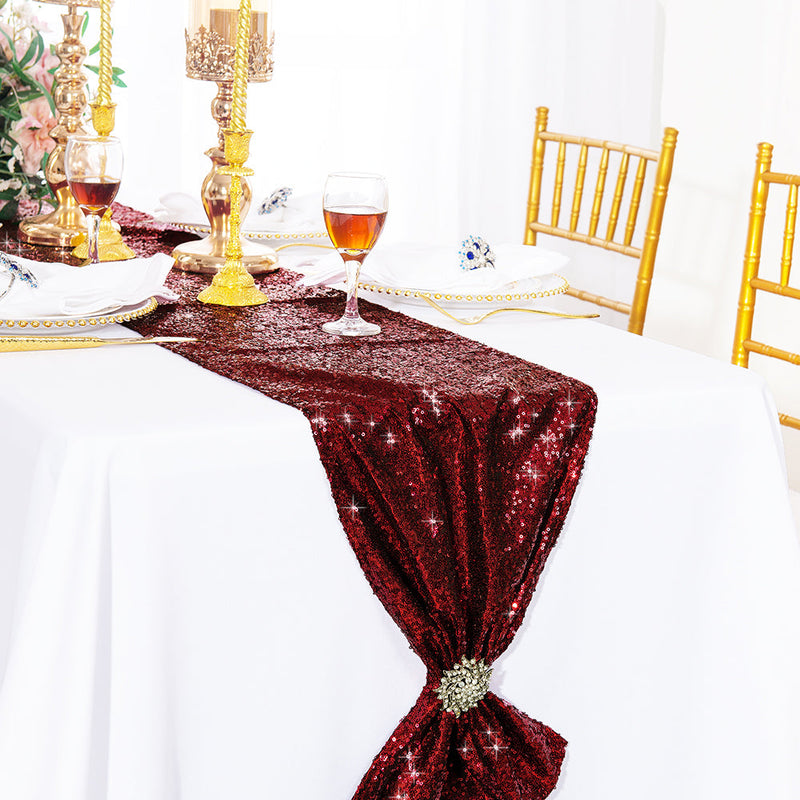 Sequin Taffeta Table Runner 12x108 Burgundy