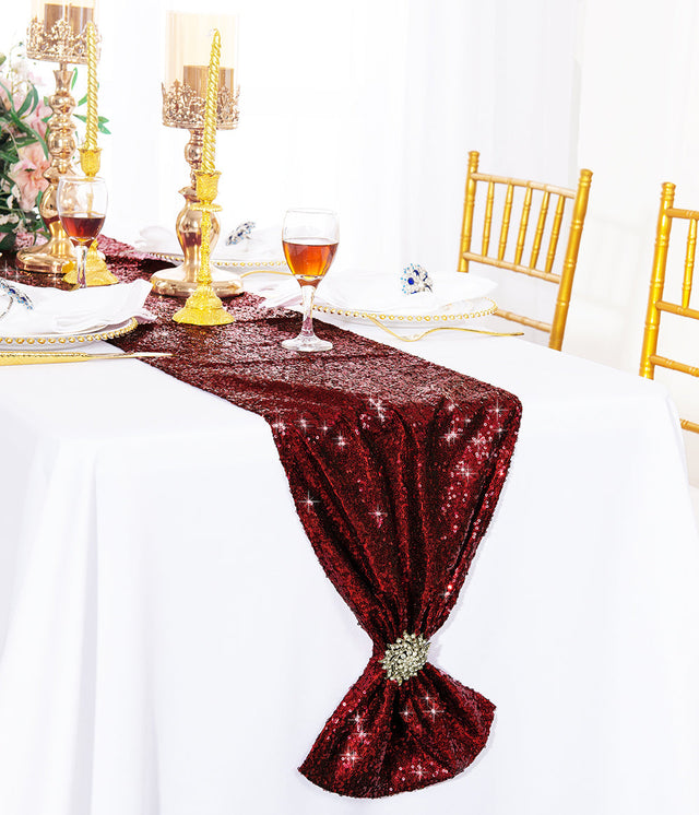 Sequin Taffeta Table Runner 12x108 Burgundy