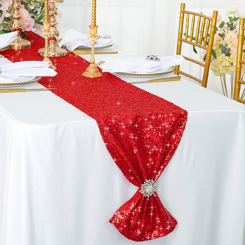 Sequin Taffeta Table Runner 12x108 Red