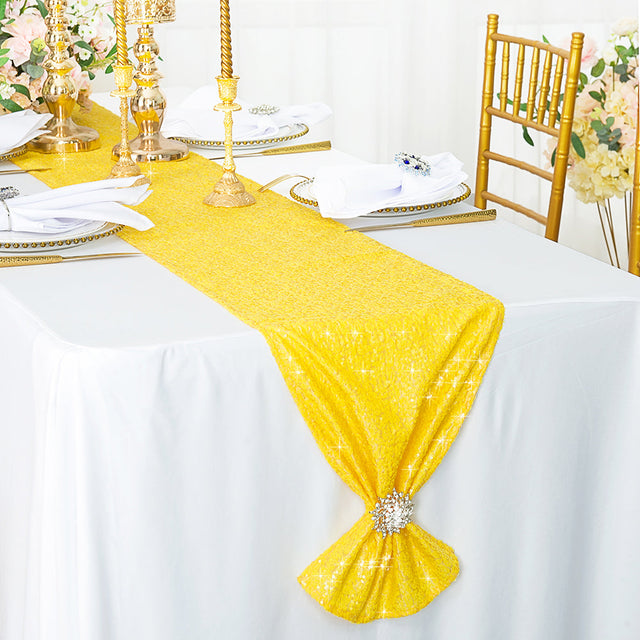 Sequin Taffeta Table Runner 12x108 Canary Yellow