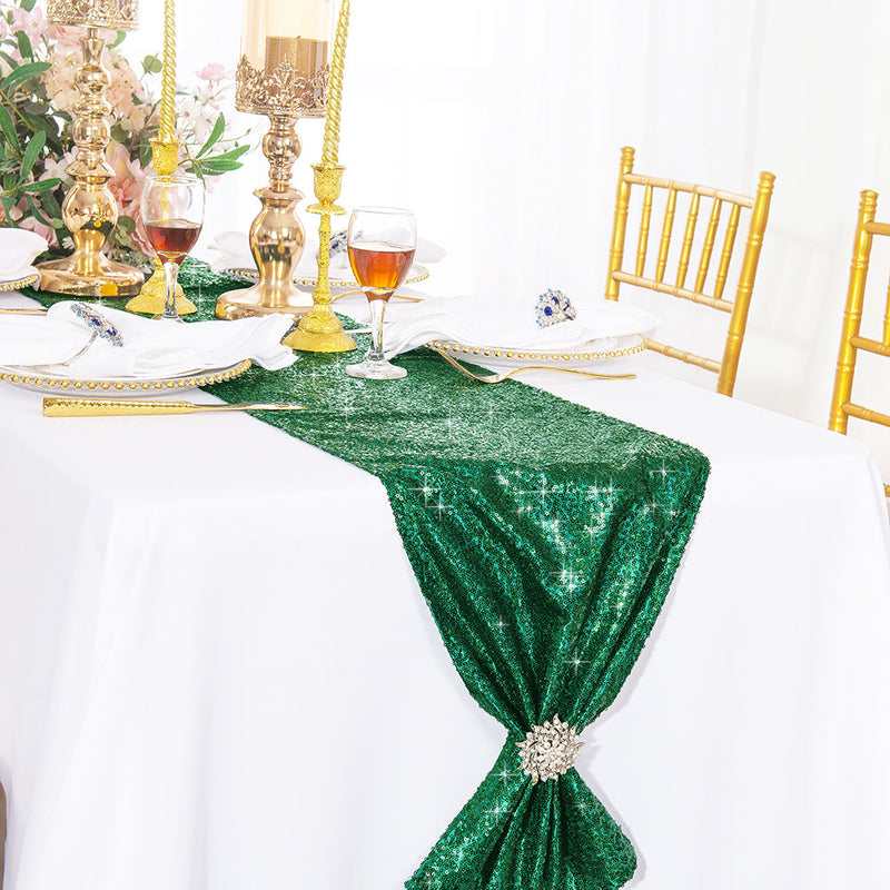Sequin Taffeta Table Runner 12x108 Hunter Green/Holly Green