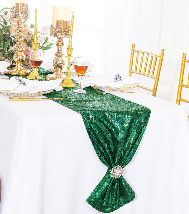 Sequin Taffeta Table Runner 12x108 Hunter Green/Holly Green