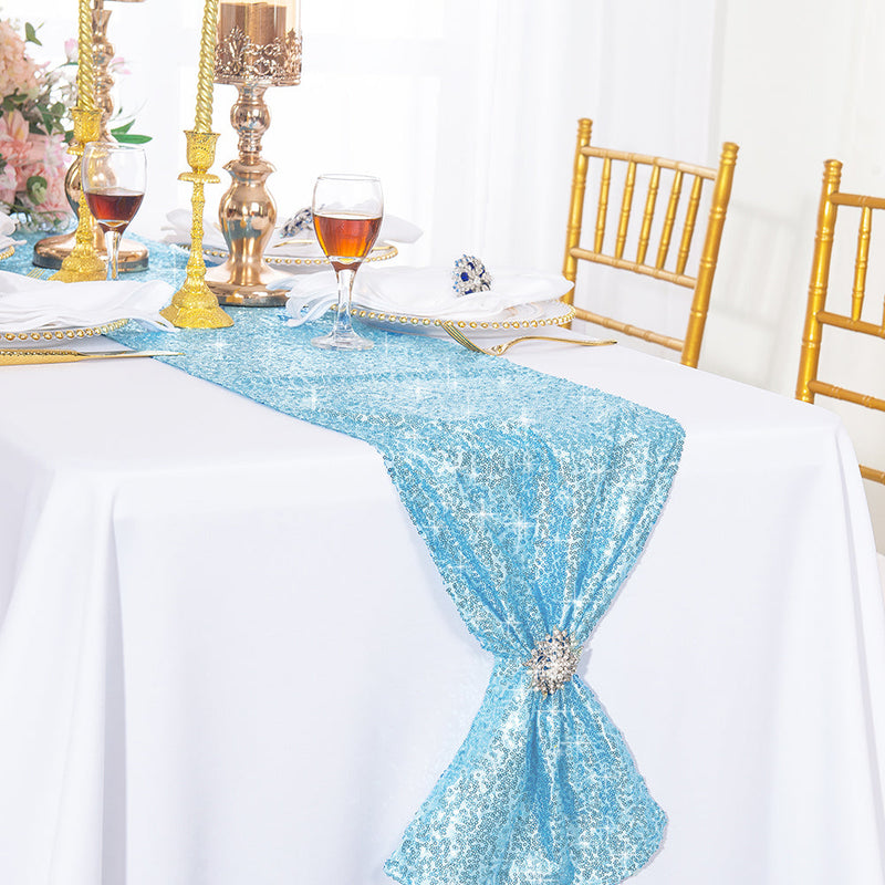 Sequin Taffeta Table Runner 12x108 Baby Blue