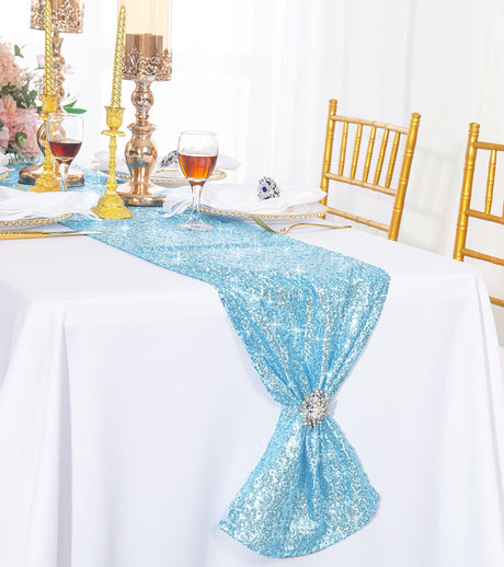 Sequin Taffeta Table Runner 12x108 Baby Blue
