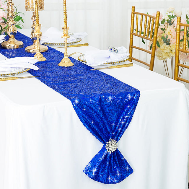 Sequin Taffeta Table Runner 12x108 Royal Blue