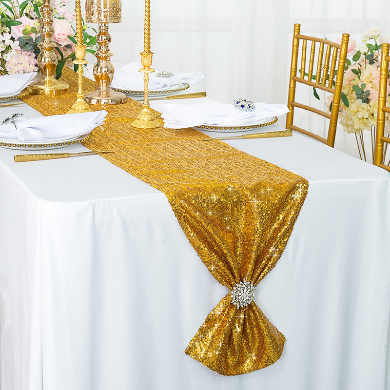 Sequin Taffeta Table Runner 12x108 Gold