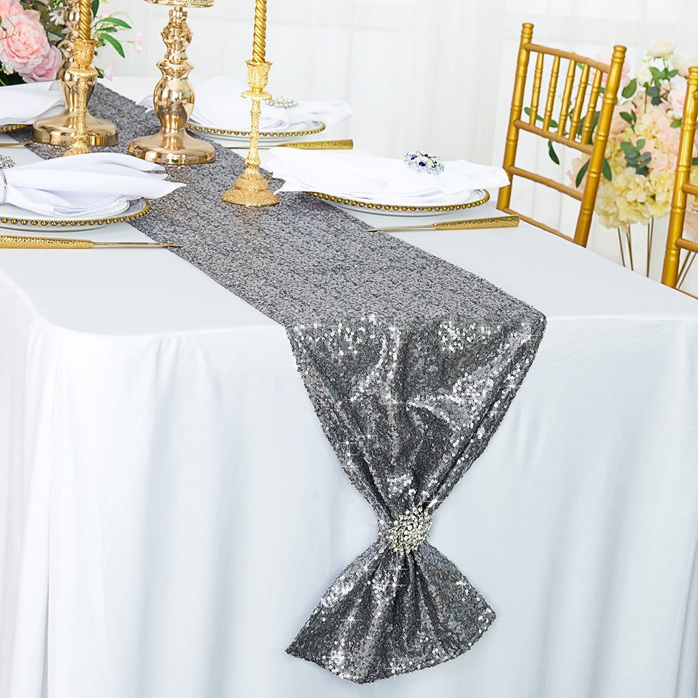 Sequin Taffeta Table Runner 12x108 Silver