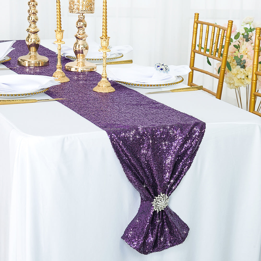 Sequin Taffeta Table Runner 12x108 Eggplant