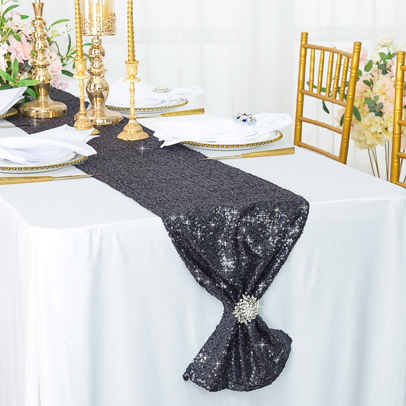 Sequin Taffeta Table Runner 12x108 Pewter/Charcoal