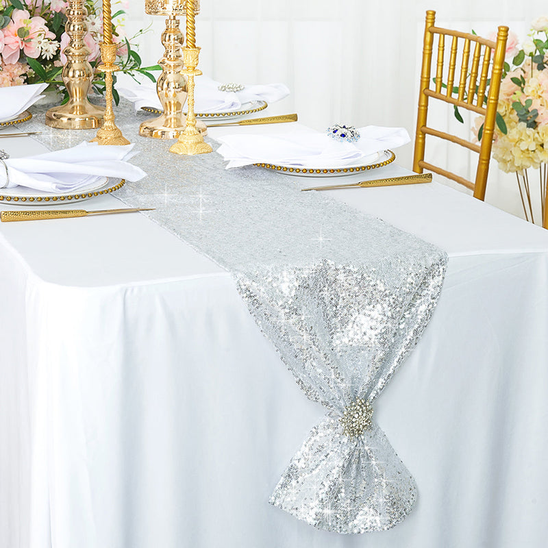 Sequin Taffeta Table Runner 12x108 Platinum