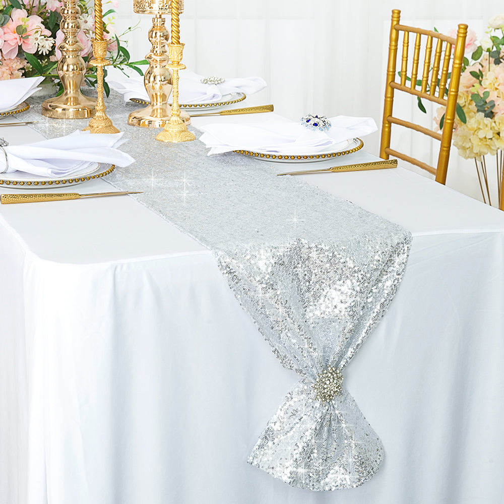 Sequin Taffeta Table Runner 12x108 Platinum
