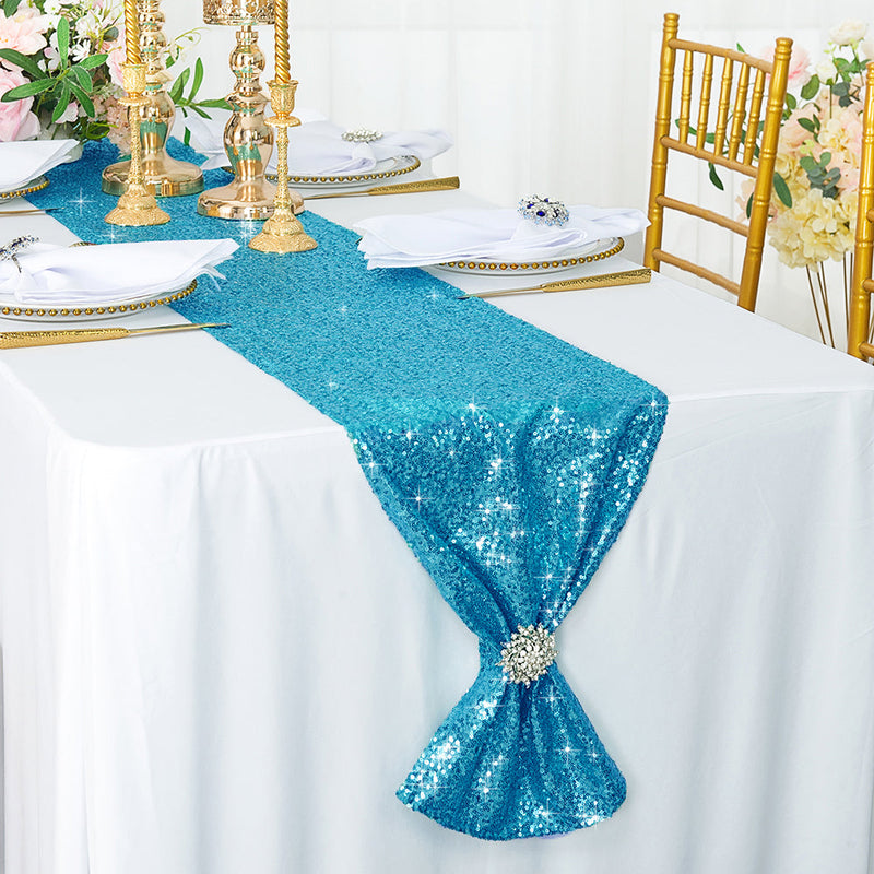 Sequin Taffeta Table Runner 12x108 Turquoise