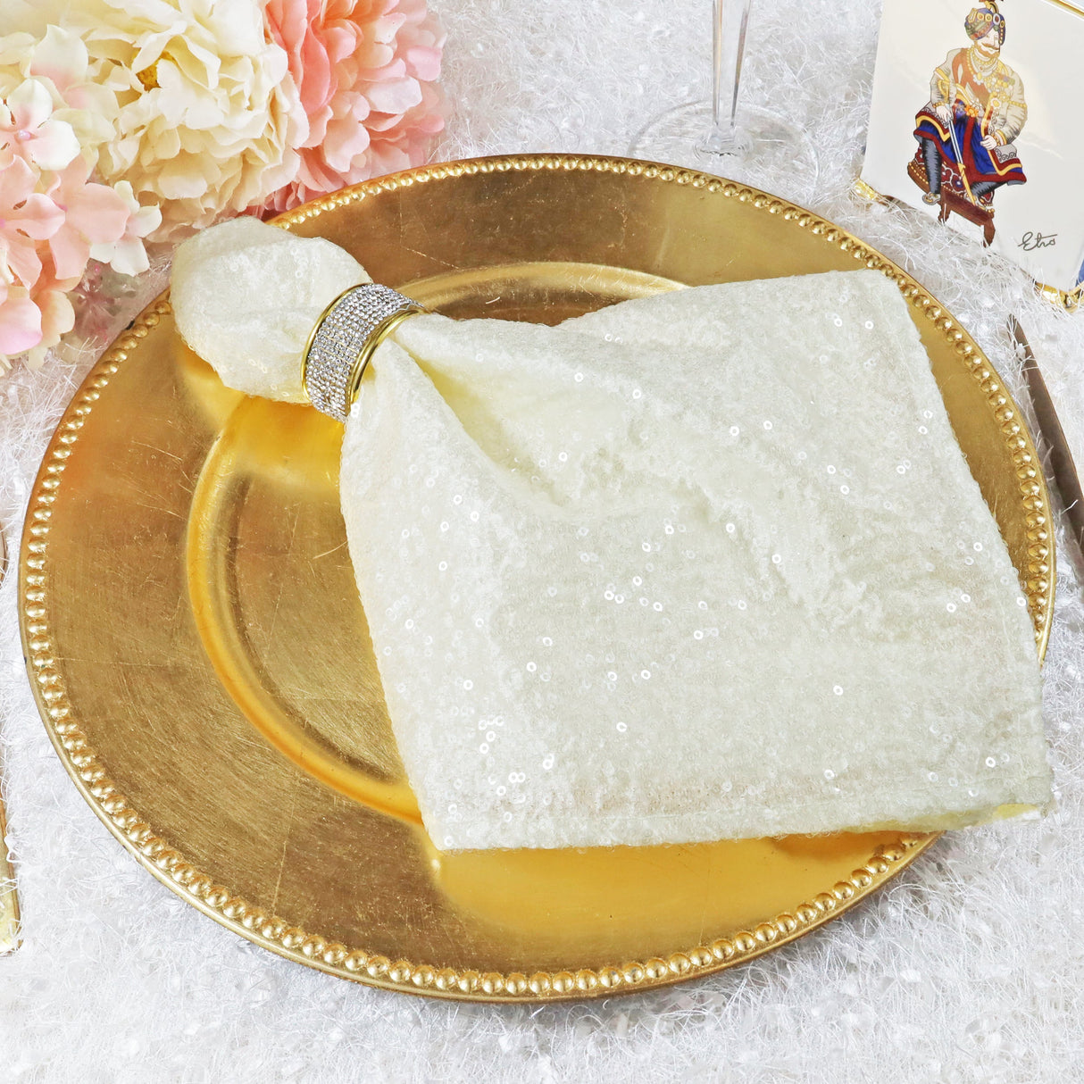 Sequin Taffeta Dinner Napkins 20x20 Ivory