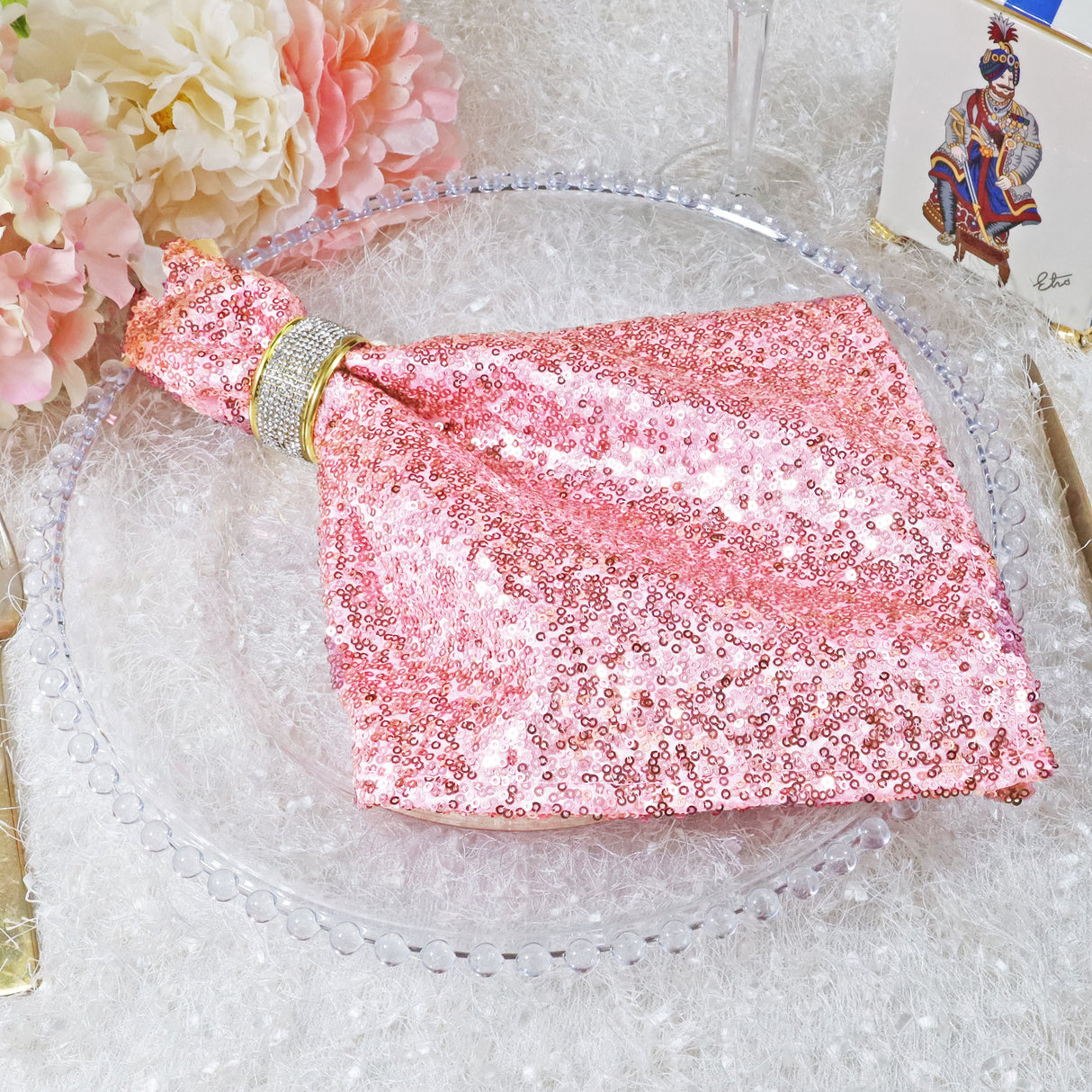 Sequin Taffeta Dinner Napkins 20x20 Pink