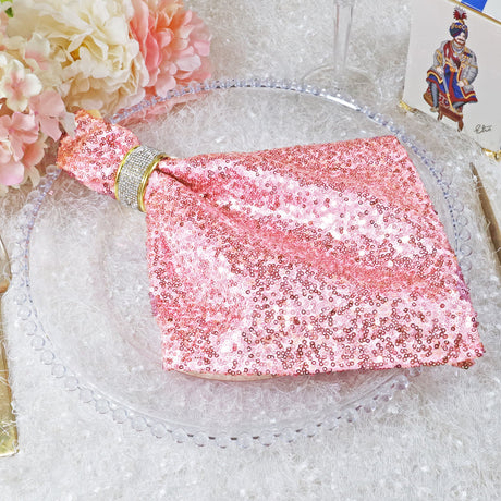 Sequin Taffeta Dinner Napkins 20x20 Pink