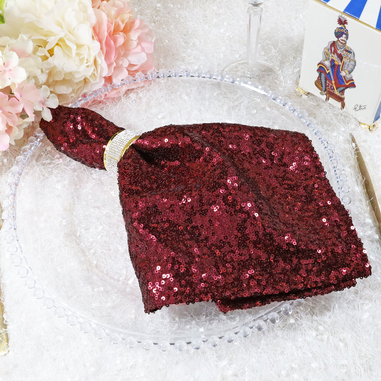 Sequin Taffeta Dinner Napkin 20x20 Burgundy