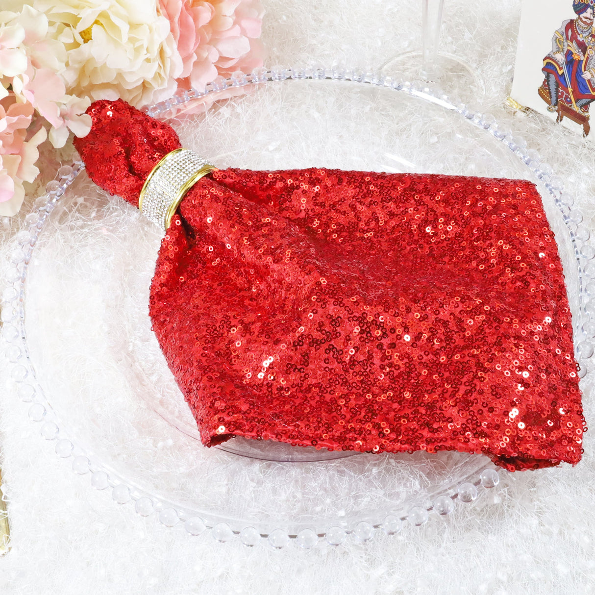 Sequin Taffeta Dinner Napkins 20x20 Red