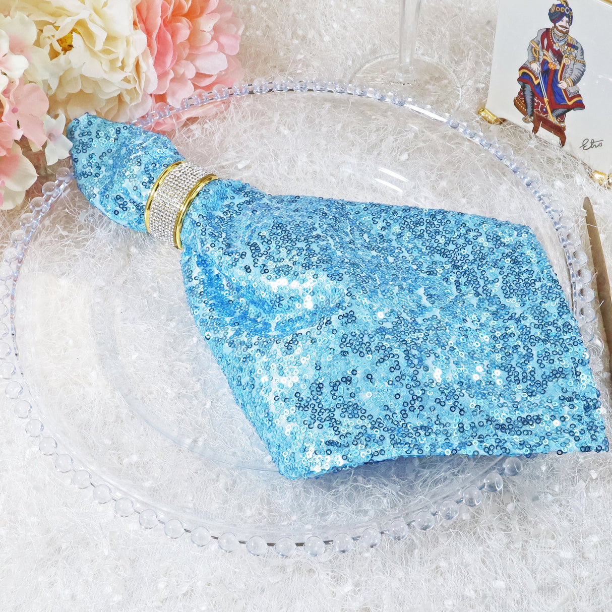 Sequin Taffeta Dinner Napkin Sample 20x20 Baby Blue