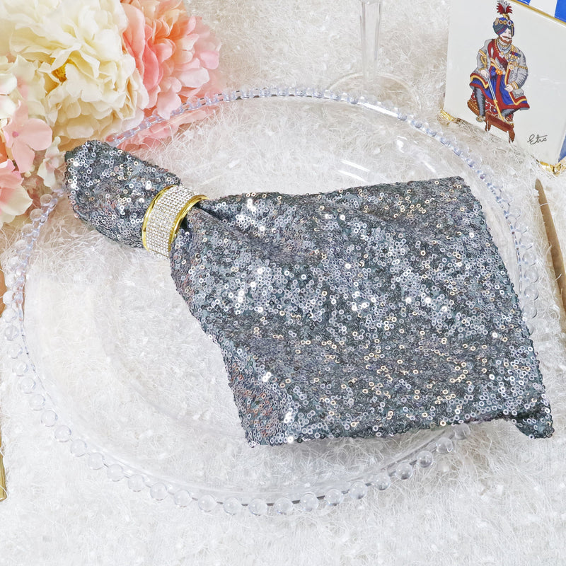 Sequin Taffeta Cloth Dinner Napkins Silver 20x20