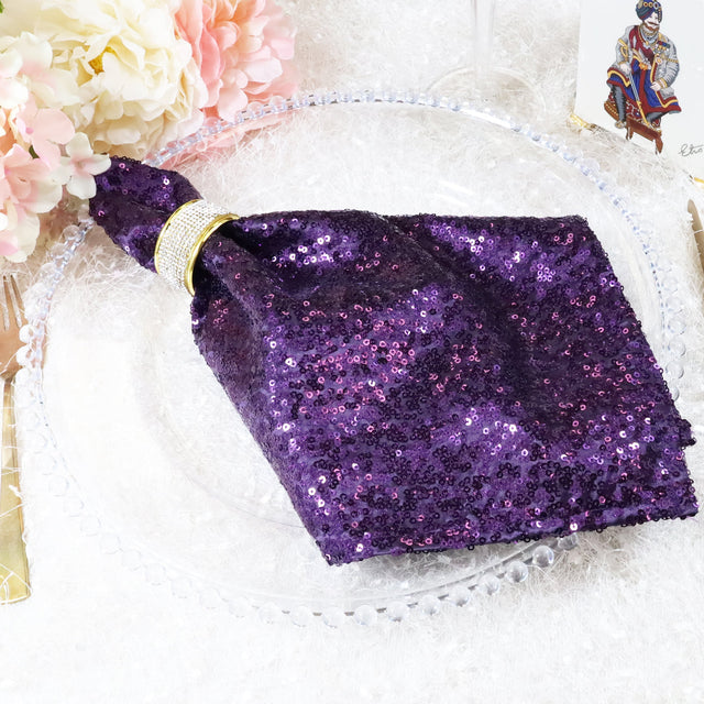 Sequin Taffeta Dinner Napkins 20x20 Eggplant