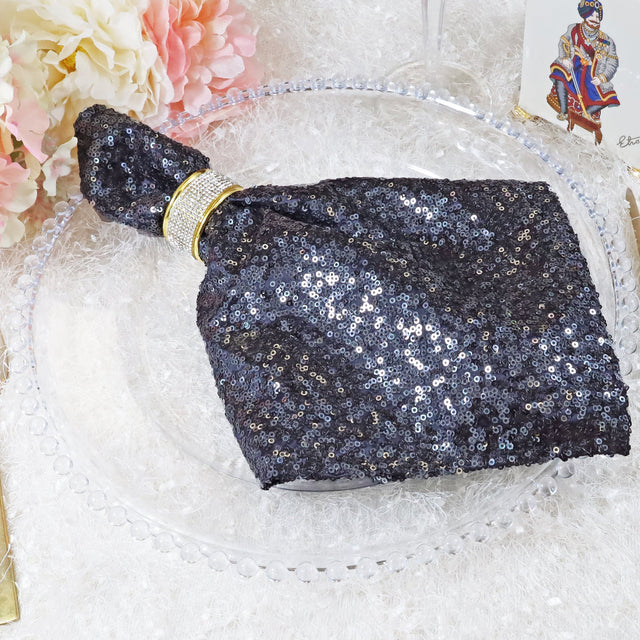 Sequin Taffeta Dinner Napkin Sample 20x20 Pewter/Charcoal