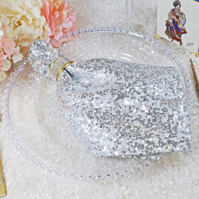 Sequin Taffeta Dinner Napkins 20x20 Platinum