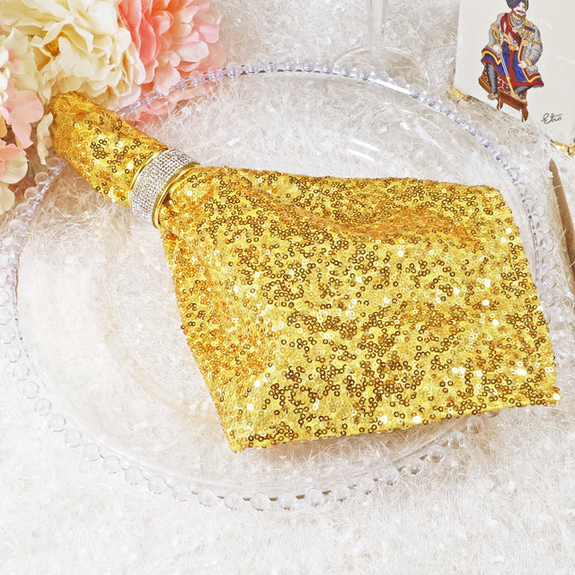 Sequin Taffeta Dinner Napkins 20x20 Light Gold