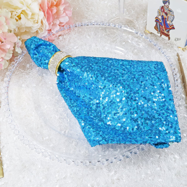 Sequin Taffeta Cloth Dinner Napkins 20x20 Turquoise