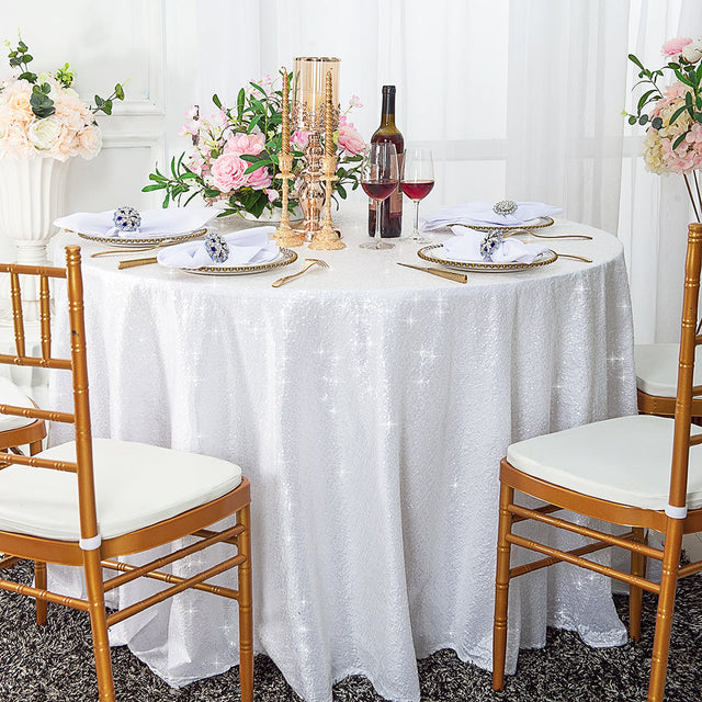 Round Sequin Taffeta Tablecloth 132 White