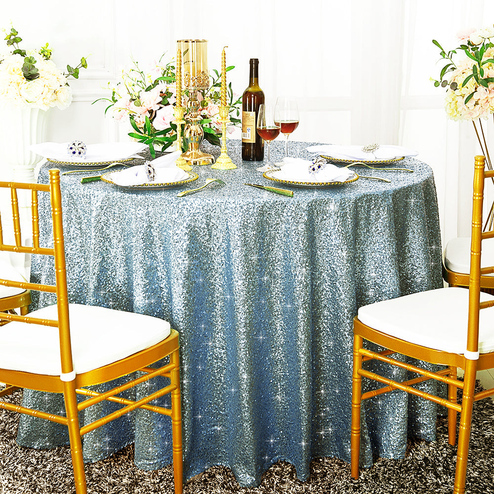Round Sequin Taffeta Tablecloth 108 Dusty Blue